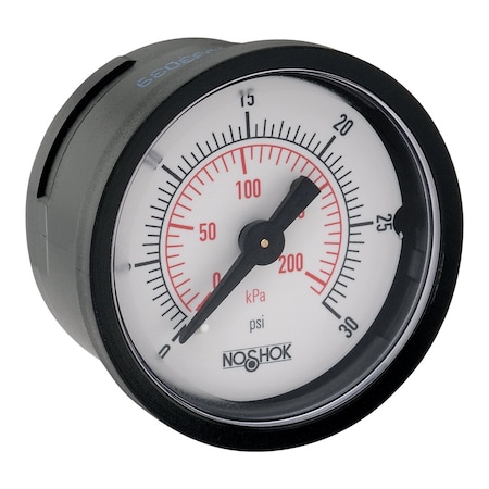 Pressure Gauge, 1.5 Steel Panel Mount Case, 15 Psi/kPa, 1/8 NPT Back Conn, 10-32 UNF 2B Thread